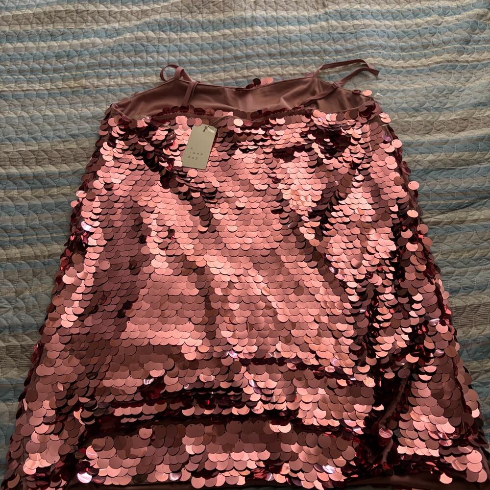 Pink Paillette Sequin Mini Dress XXL Large Disk Sparkle Party Cocktail Shift - Picture 7 of 9